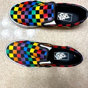 Rainbow checkered vans slides